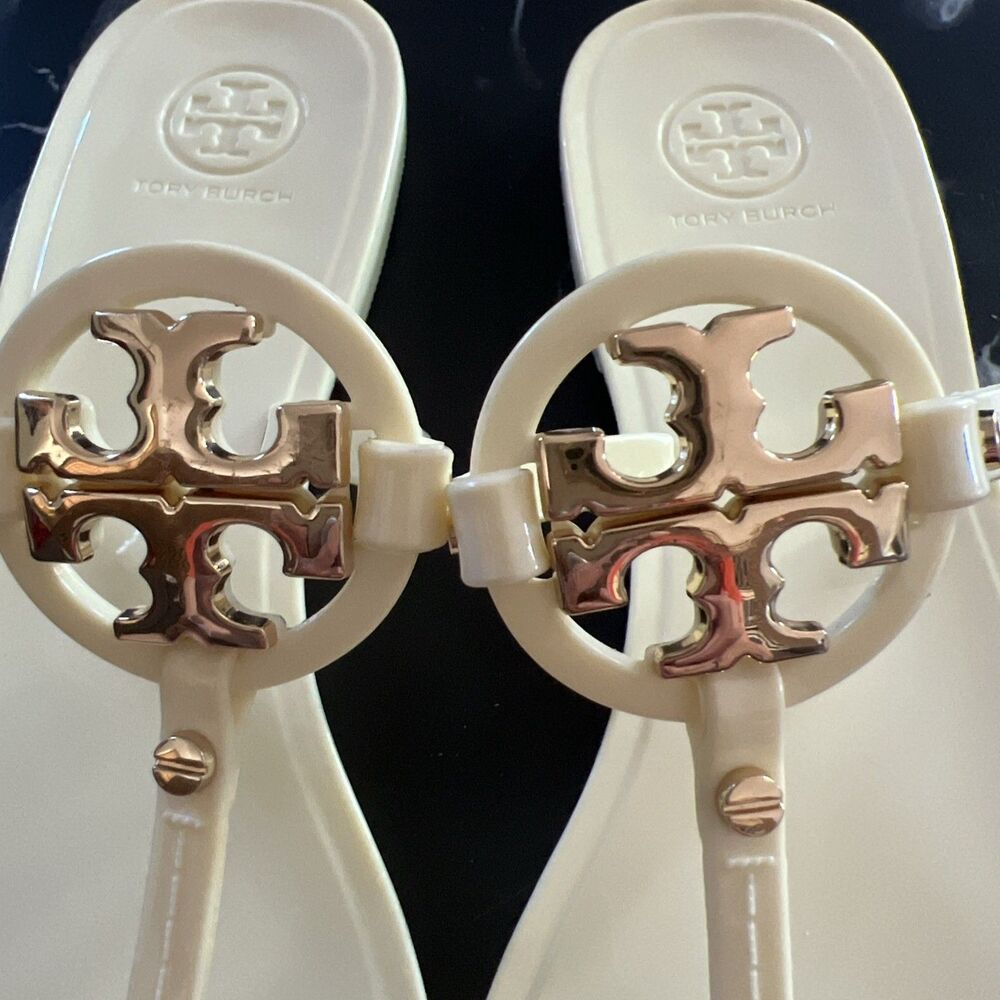 Tory Burch Cream Jelly Miller Sandals with Gold Logo - Picture 2 of 10